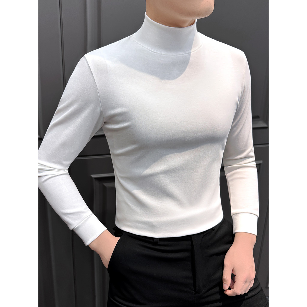 Meia gola alta camisa de fundo masculina roupas masculinas de inverno 2026 novo estilo roupas de inverno quente de manga