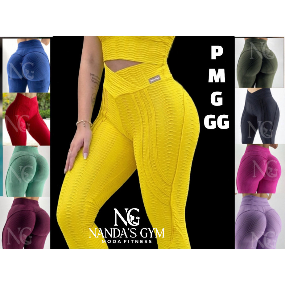 Calça Legging modeladora - legging Brocada - empina bumbum - cós V - jacquard - coração