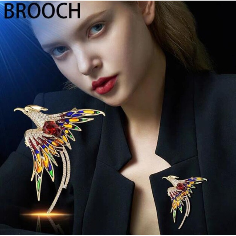Elegante Phoenix Pássaro Broche Colorido Cristal Strass Animal Pino Para Mulheres Homens Cachecol Casaco Acessório De Ro