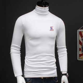 2025 outono camiseta masculina camisa de fundo masculina de manga comprida gola alta magro ajuste mercerizado algodão co