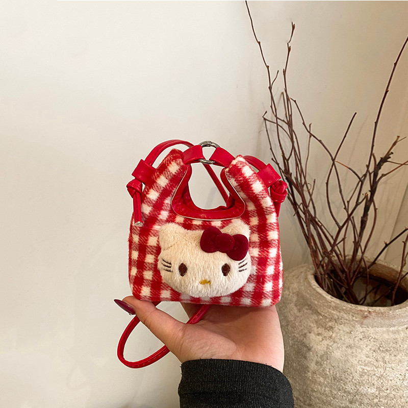 Outono inverno bebê menina natal dos desenhos animados portátil xadrez bolinho acessórios saco na moda menina moda moeda