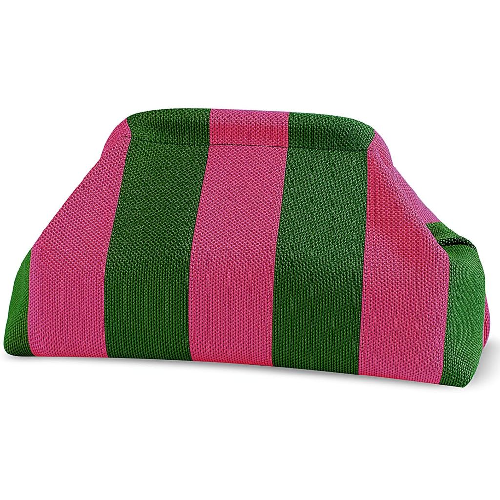 Bolsa clutch feminina de tecido trançado, bolsa de verão para férias na praia, bolsa de mão listrada de crochê, bolsa de