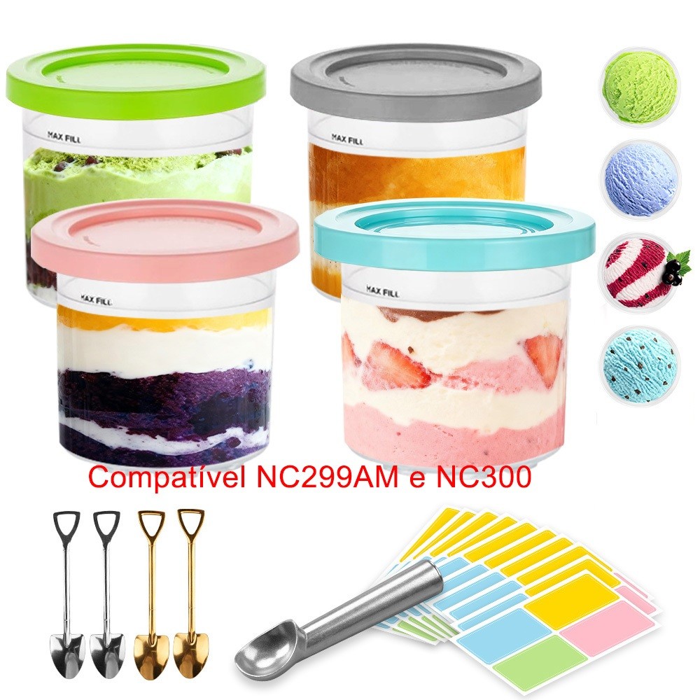 Kit 19 Peças Recipientes para Sorvete Ninja Creami - Compatível NC299AMZ, NC300 e Outros Modelos