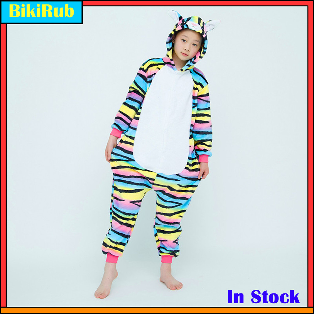 Natal Kigurumi Rainbow Cat Cartoon Onesie Pijama Com Capuz Para Crianças , Fantasia De Cosplay De Animais , Roupa De Dor