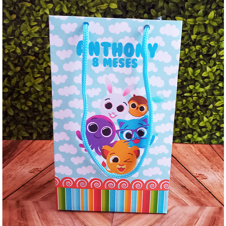 10 Sacolinhas Personalizadas Festa Bolofofo Azul Personalizado Com Nome e Idade Bolofofos