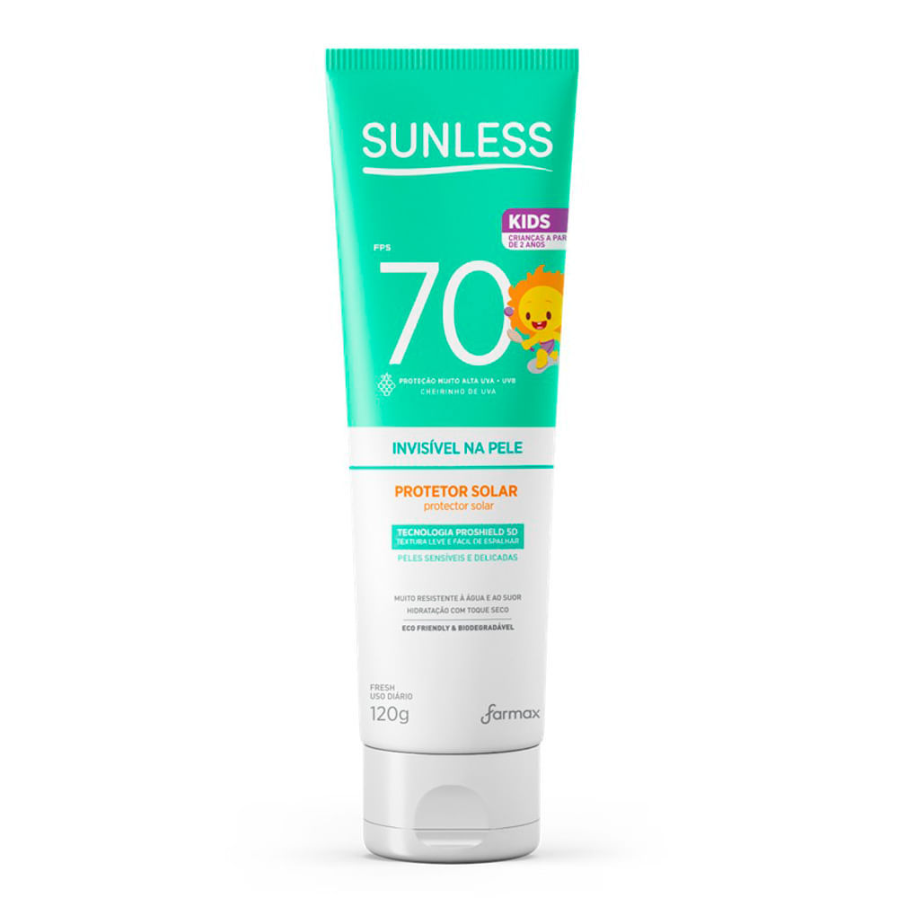 Protetor Solar Sunless Kids FPS 70 Invisível na Pele para Pele Sensíveis e Delicadas 120g