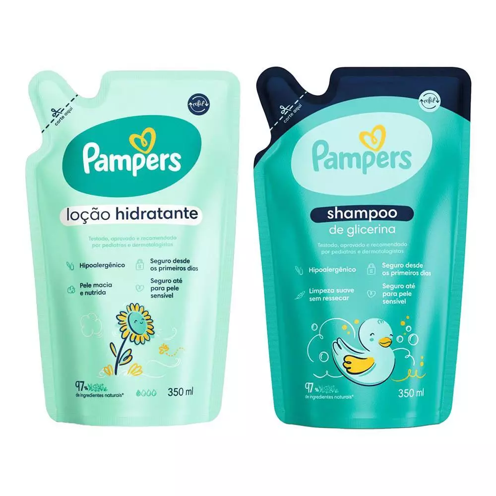 Kit Pampers Refil Shampoo Glicerina 350ml + Loção Hidratante Infantil 350ml