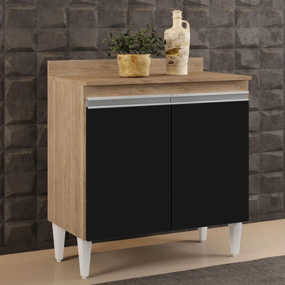 Balcão Gabinete 80cm 2 Portas Hawai Castanho/Preto - Lumil Móveis