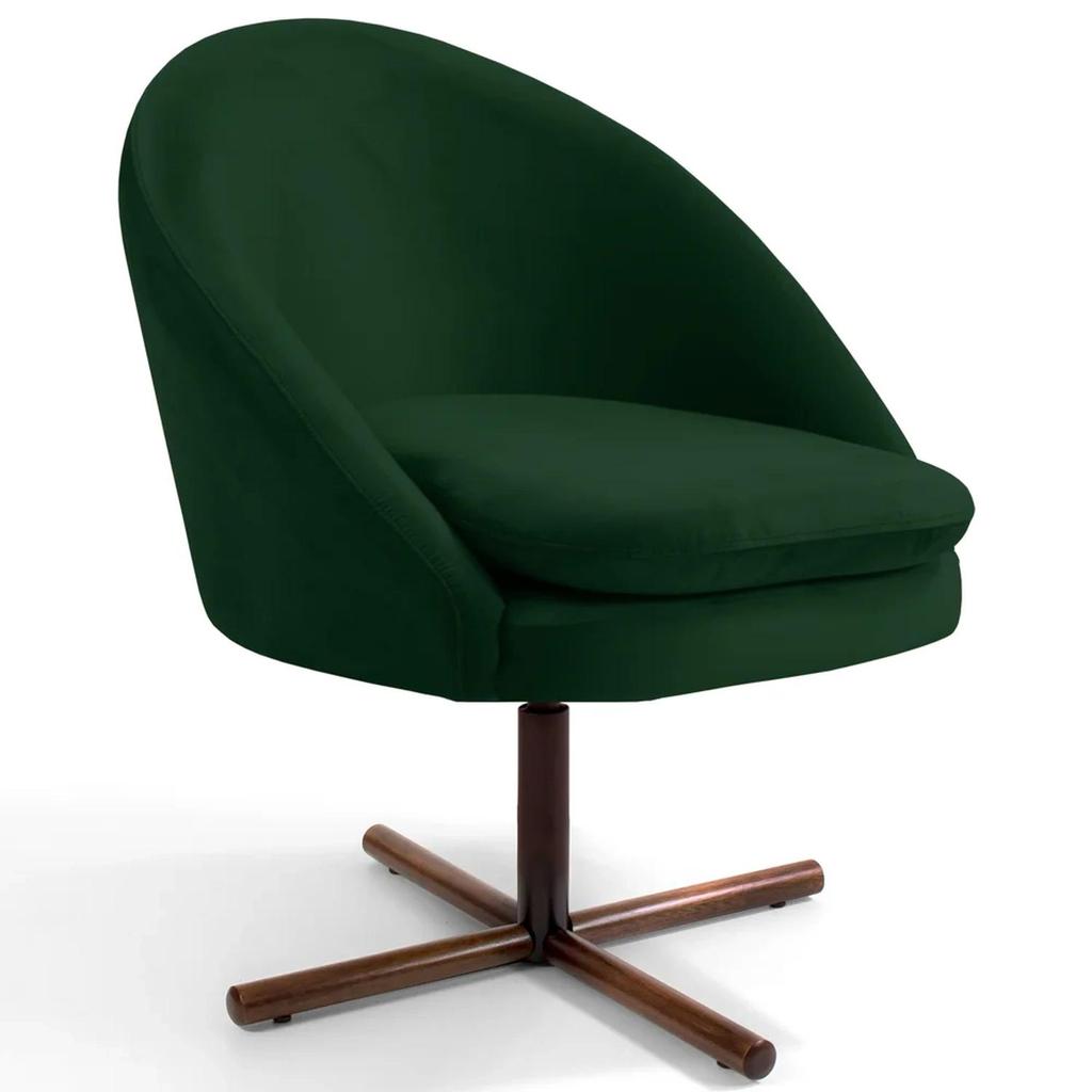 Poltrona Decorativa Base Xis Madeira Rafa C-303 Veludo Verde Musgo - Domi
