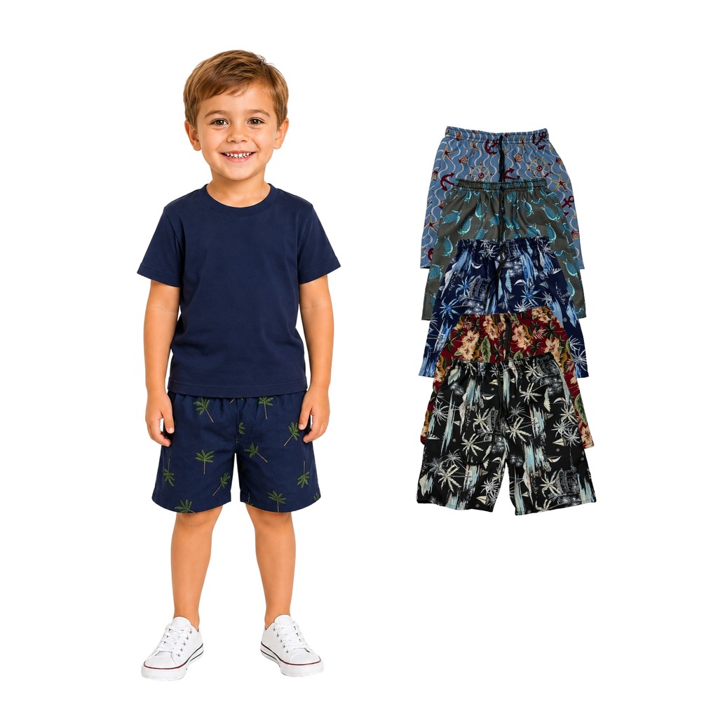 Kit 5 Bermuda Tactel Estampada Infanto Juvenil Para Meninos