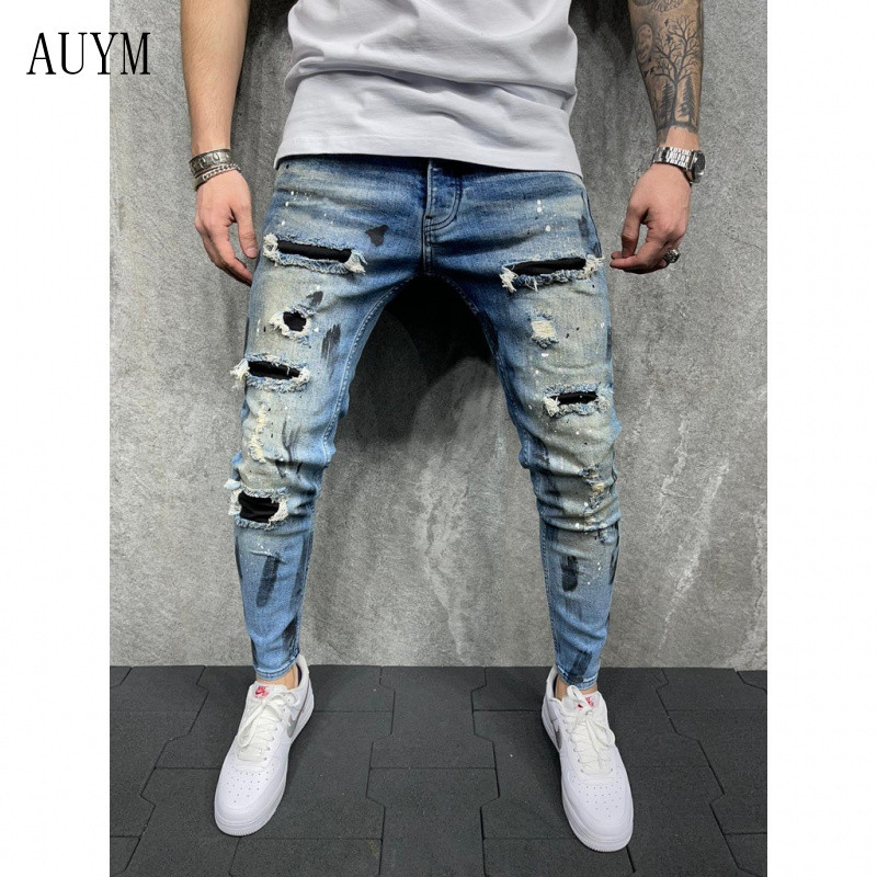Calça Jeans Masculina Slim Fit Rasgada 2026, Denim Pesado, Nova U5240