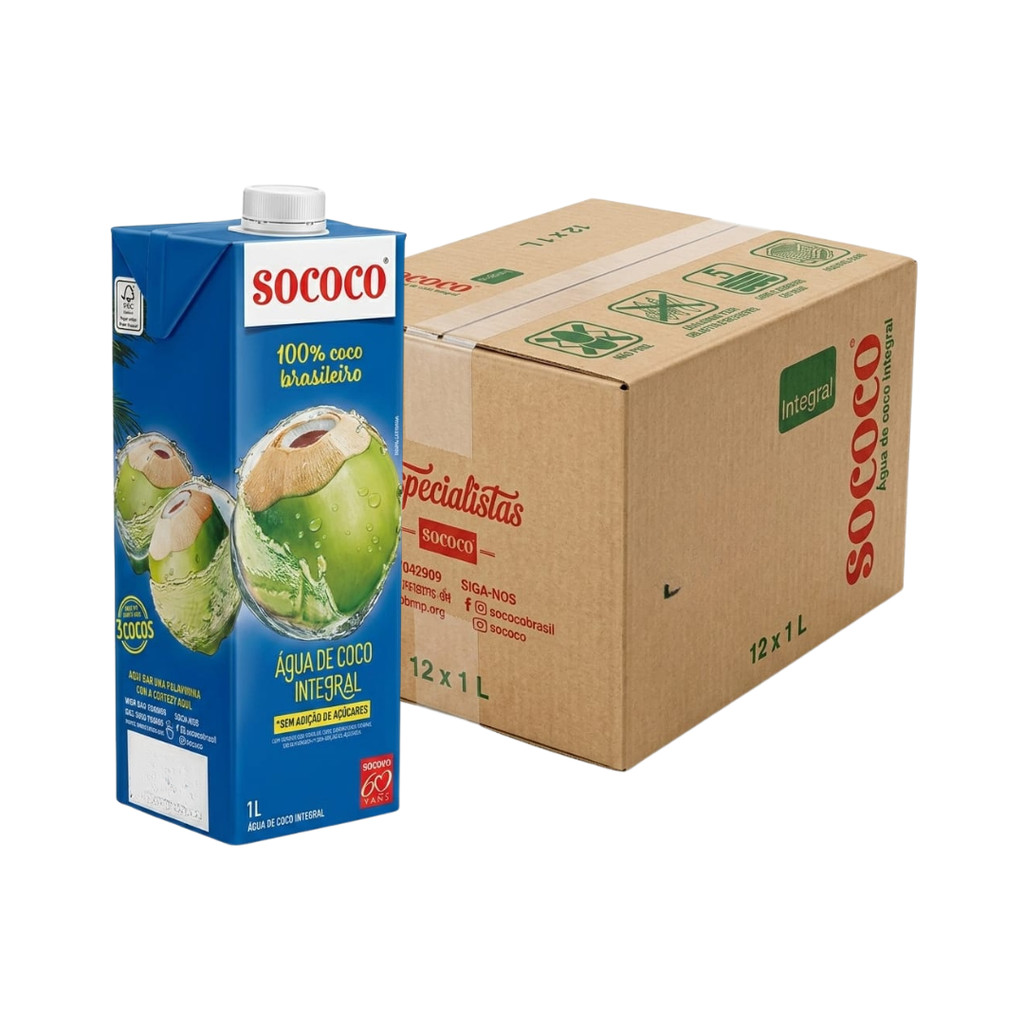 Água De Coco Natural Sococo Caixa 1L Caixa com 12 Unidades