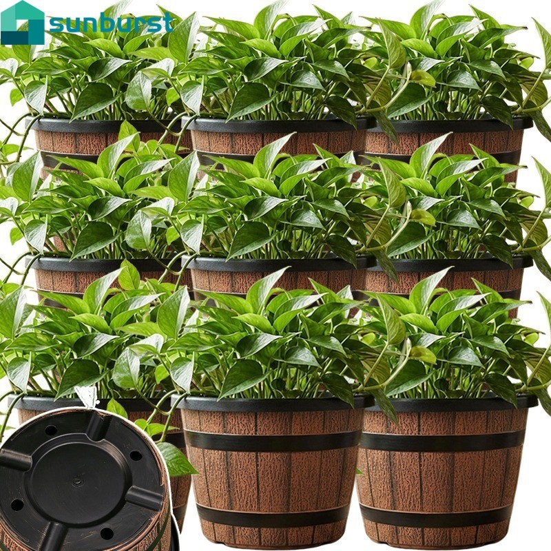 [Casa] Vaso De Flores De Imitação De Barril De Madeira De 3-1 Unidade-Engrossar , Plástico-Plantas Retrô-Decoração De Qu