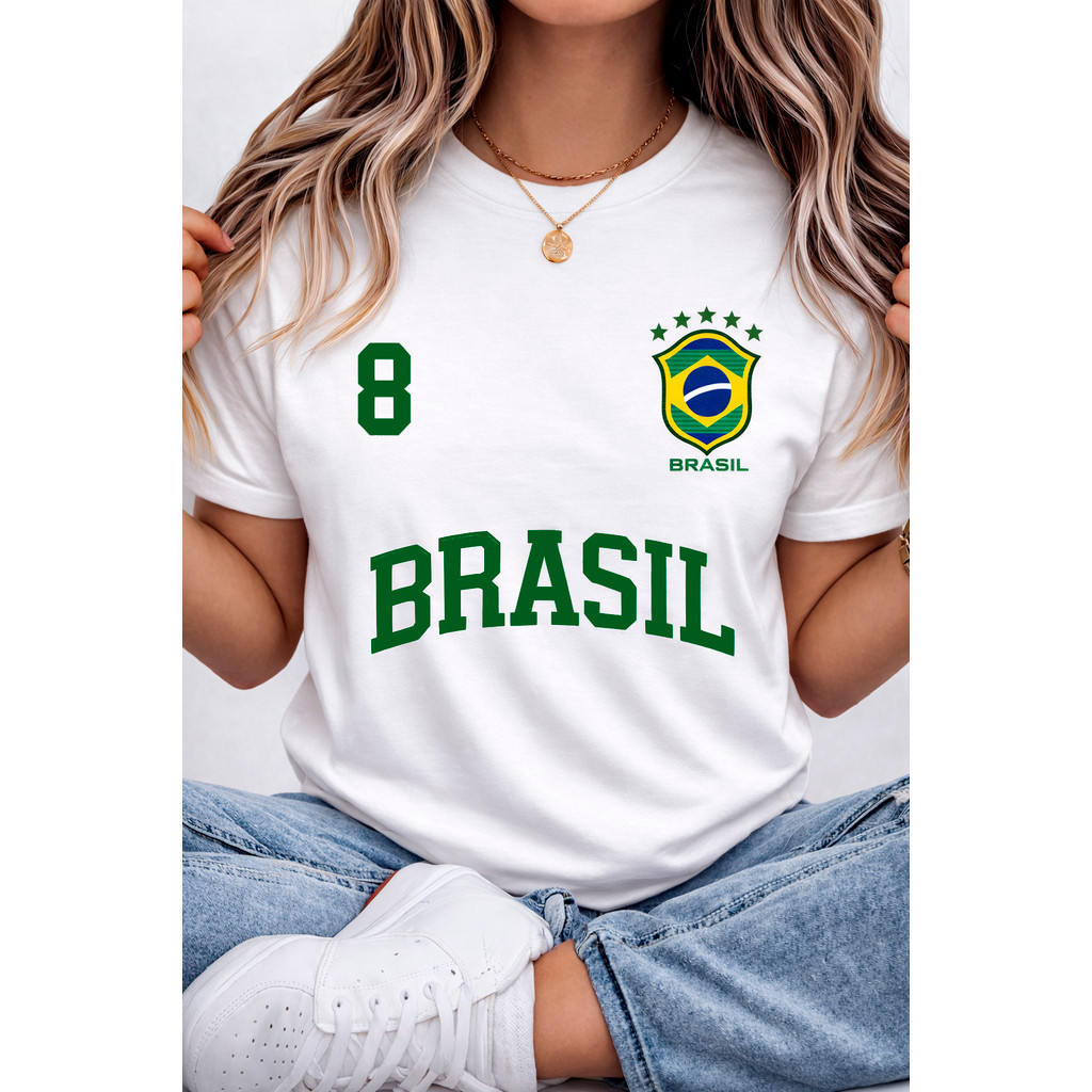 Camiseta Feminina Copa Seleção Brasileira Brasil Algodão Penteado Macio
