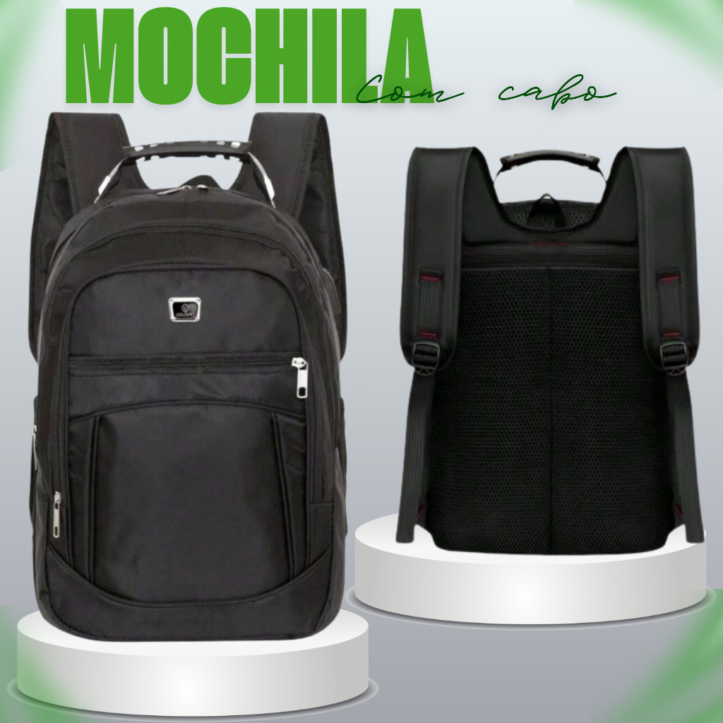 Mochila com cabo, ideal para trabalho, escola e faculdade, unissex com compartimento para notebook