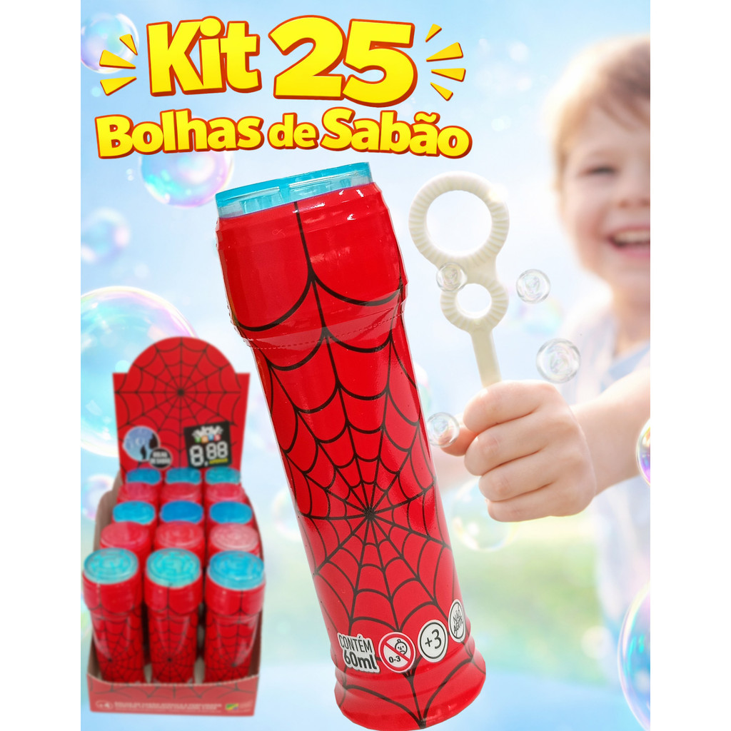 Kit 25 Bolha Sabão teia aranha Lembrancinhas de aniversário infantil bolinha festa sacolinha homem