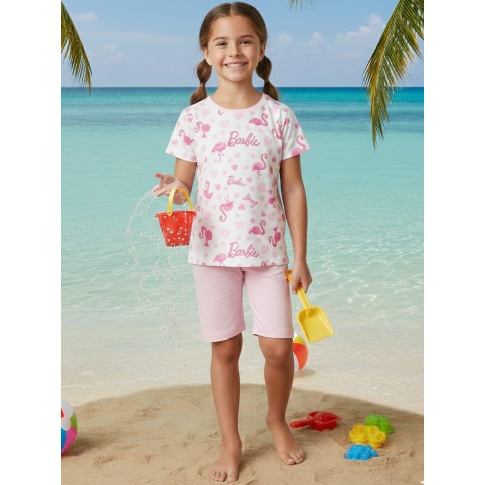 Conjunto Infantil Malha Estampado Com Camiseta + Bermuda Cicista