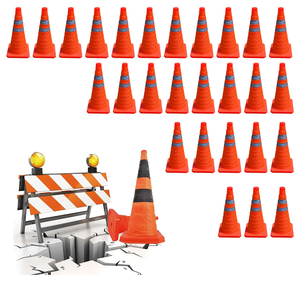 Cone Retratil Sinalizador Transito Kit 27 Uni Obra Rodovia Baliza Segurança Guarda Estrada Dobravel Portatil Flexivel