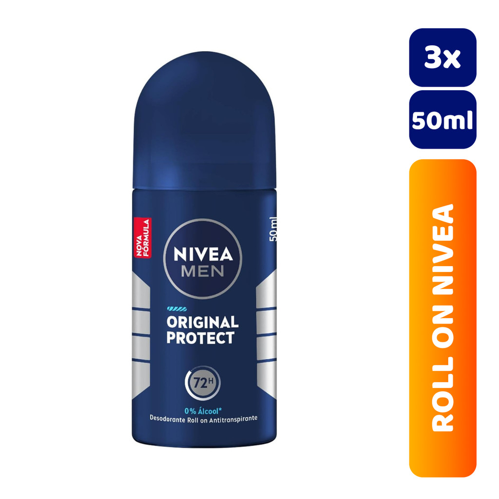 Kit 3x Desodorantes Roll On Nivea Men Original Protect 50ml