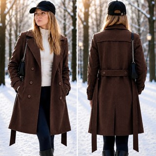 Sobretudo Feminino Lã Batida Casaco Longo Inverno Europeu Parka Luxo Quentinha Sobretudo Para Viagem Neve