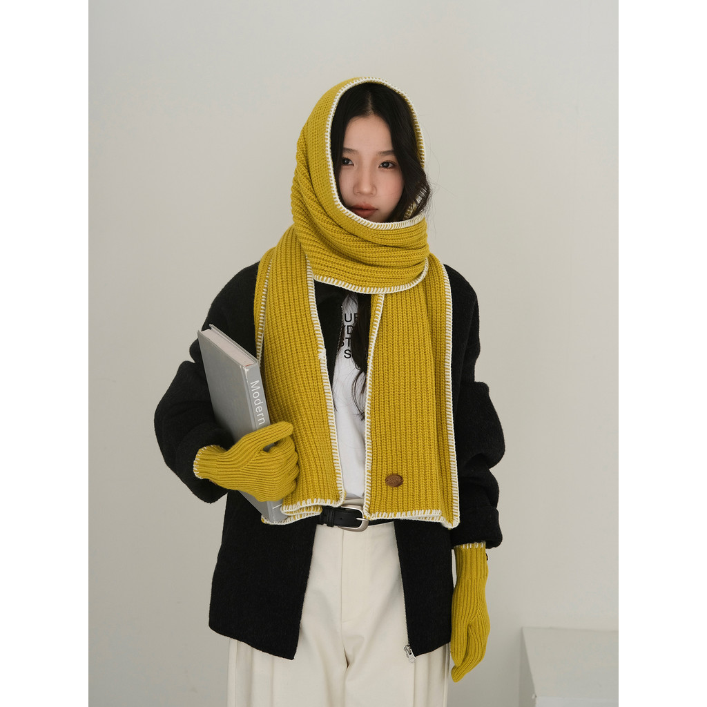 Designer coreano mesmo estilo cachecol feminino inverno engrossado longo quente cachecol luvas conjunto à prova de frio 