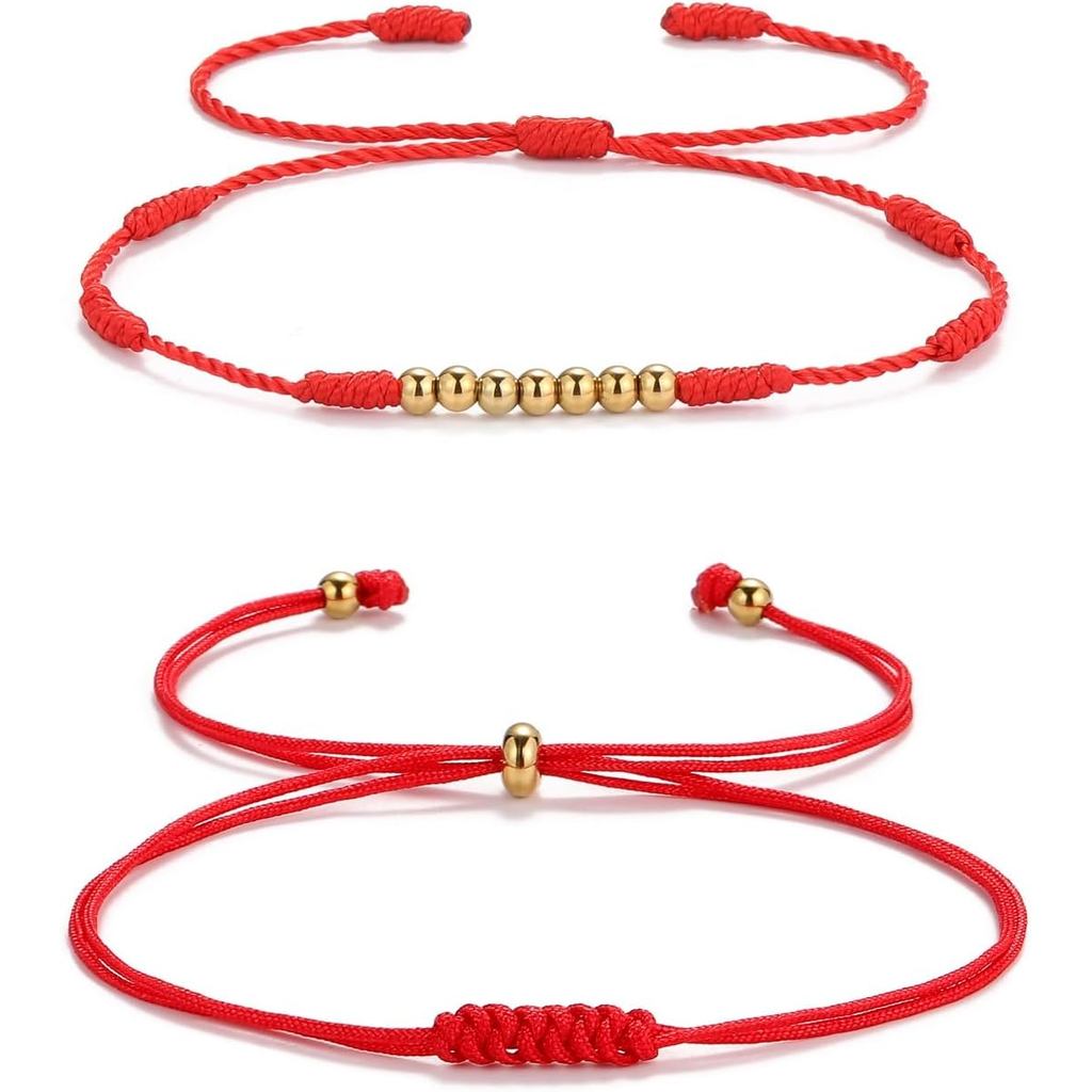 Pulseiras para Mulheres, Pulseira de Corda Vermelha Kabbalah com Pérola Dourada, Pulseiras de Proteção com 7 Nós, Joias 