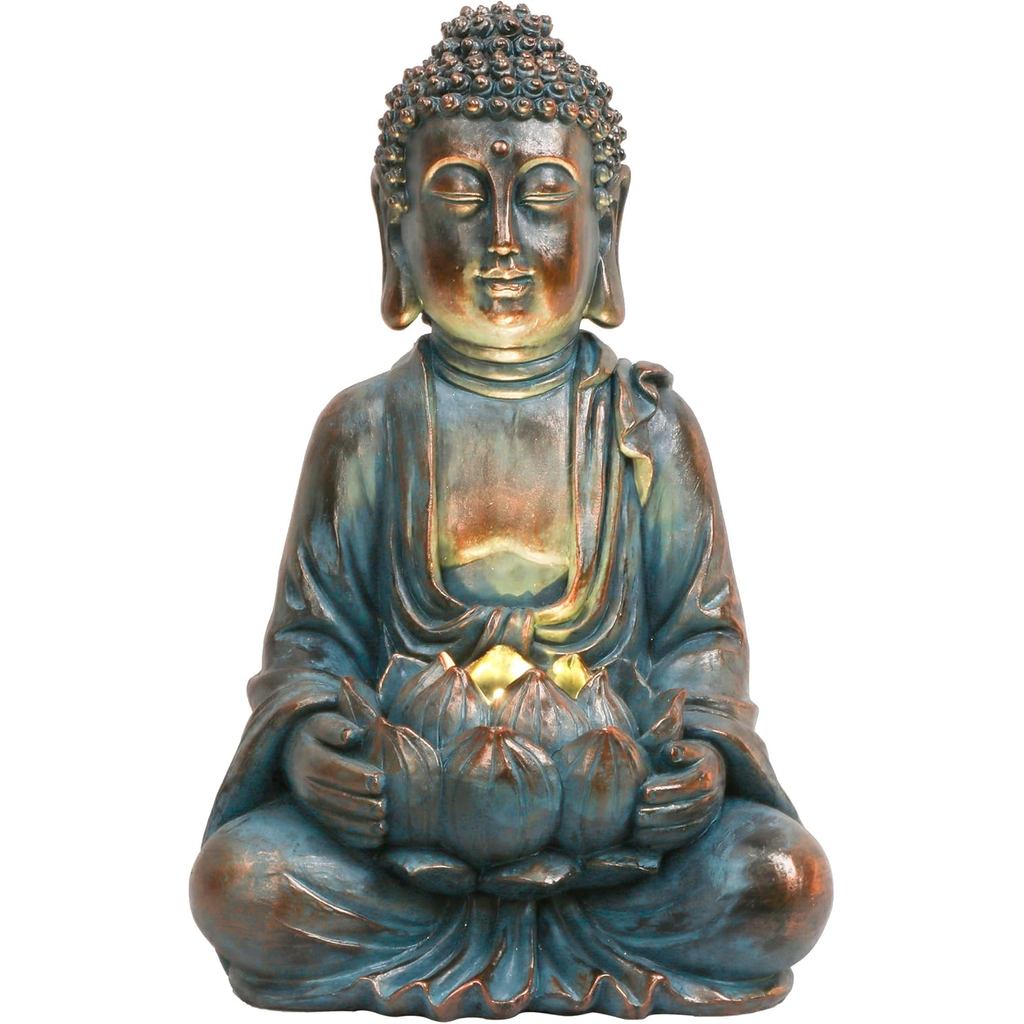 COLEÇÕES DA TERESA Estátua de Buda Meditando para Decoração de Jardim com Luzes Solares Externas, Grande Escultura de Re