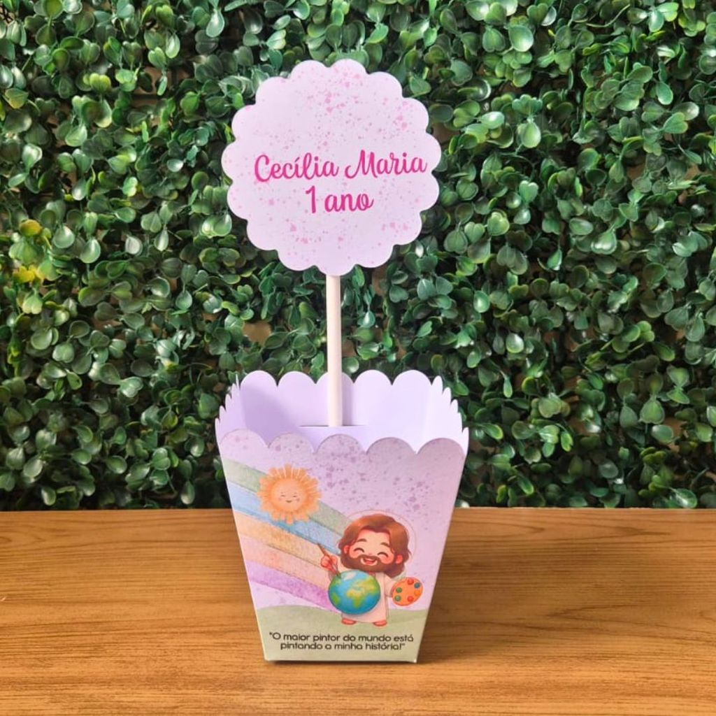 Centro de Mesa Cachepot O Maior pintor do mundo menina Personalizado Pegue e Monte | Caixas Lembrancinha Festa Infantil