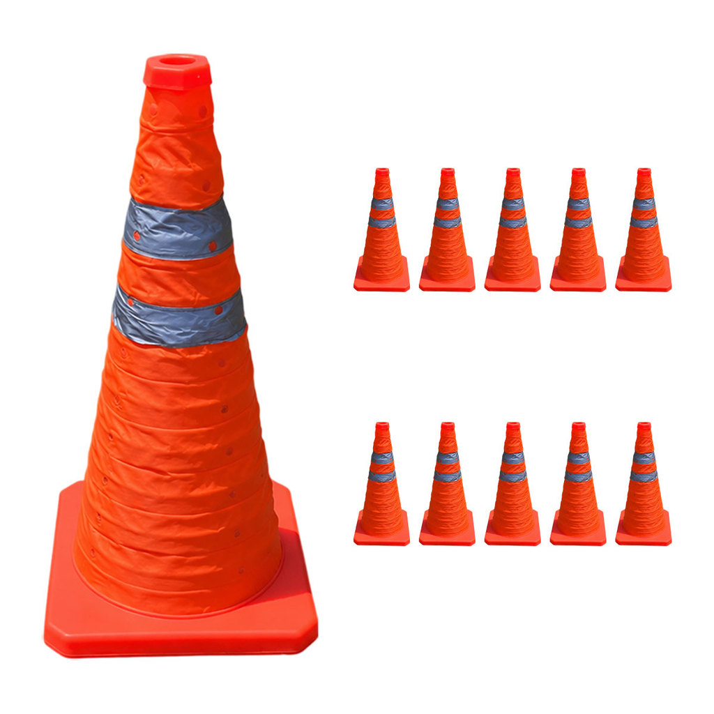 Cone Portatil Kit 10 Uni Retratil Sinalizador Obra Flexivel Baliza Rodovia Estrada Alerta Viario Segurança Dobravel