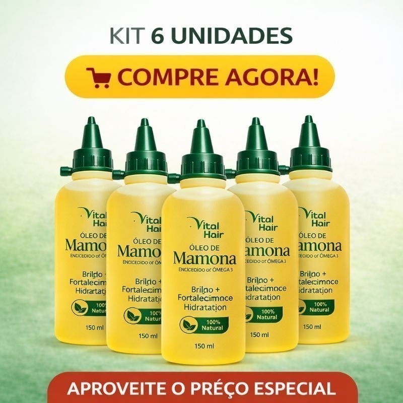 Kit 6 Óleo de Mamona Vital Hair 150ml 100% Natural