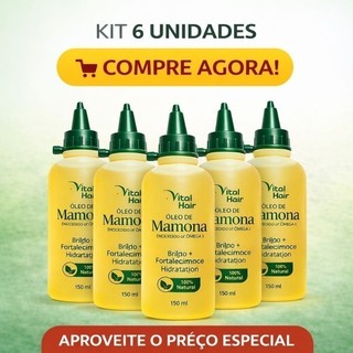 Kit 6 Óleo de Mamona Vital Hair 150ml 100% Natural