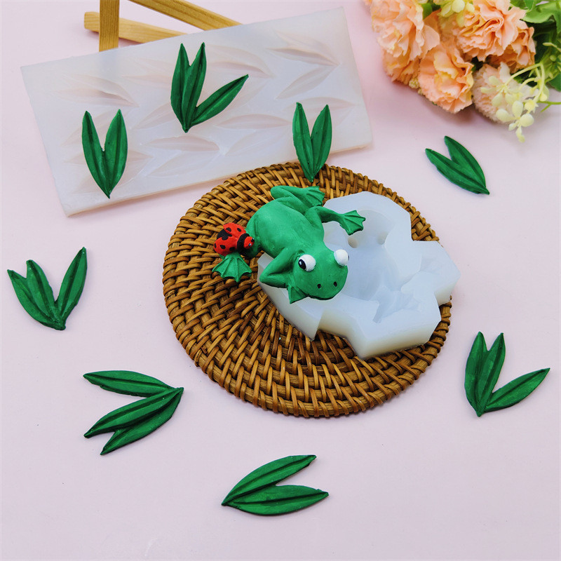 Molde De Silicone Em Forma De Sapo E Folha De Bambu Para Velas Aromaterapia , Ferramenta De Decoração De Bolo Faça Você