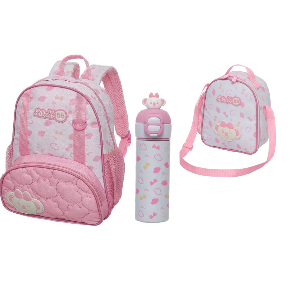 KIT MOCHILA COSTAS ,LANCHEIRA GARRAFA INOX 400ML GLOW - LILICA RIPILILICA