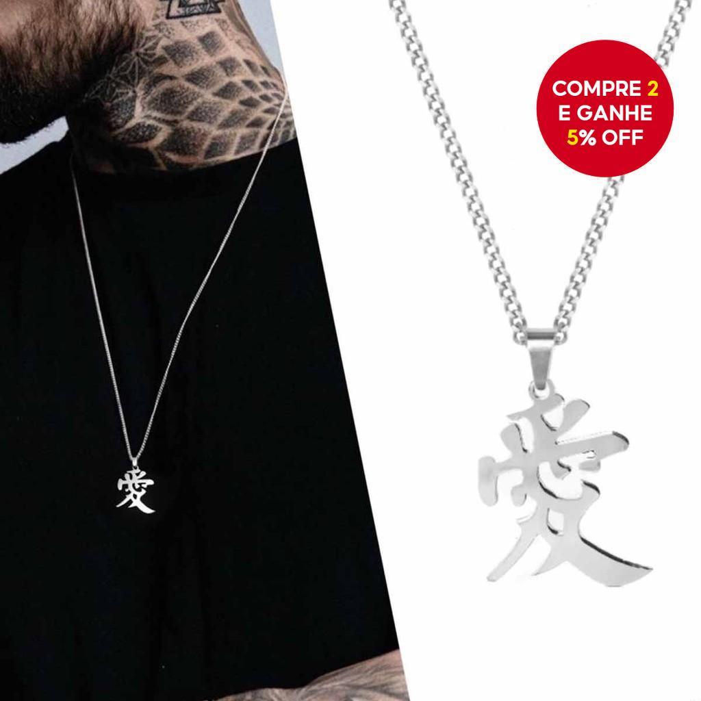 Colar Masculino De Aço Inoxidável Antialérgico Pingente De Prata Estilo Japonês Presente De Amor