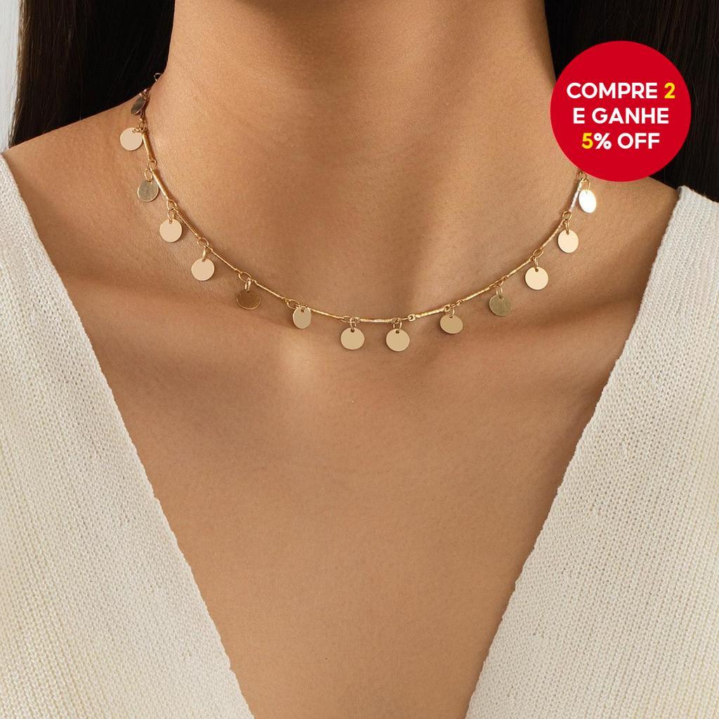 Colar de Pendentes de Distintivo Dourado Retro Simples para Mulheres - Lindo Colar Tipo Choker, Presente de Joalheria.
