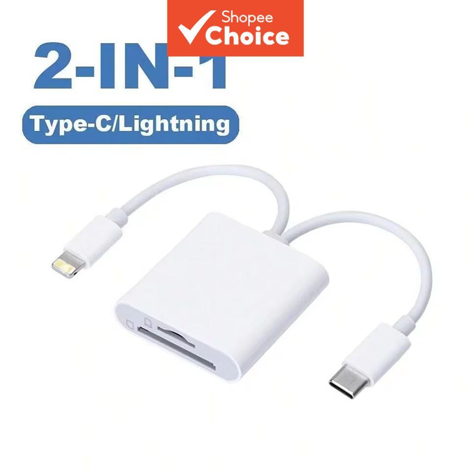 Leitor de cartões OTG Tipo C e Lightning para adaptador de cartões de memória SD e TF para PC, laptop, iPhone, leitor de