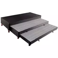 Cama Box Base c/2 Auxiliares Solteiro Universal Rústico Bordado Black (88x188x32) - Paropas