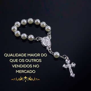 KIT 12 Mini Terço Lembrancinha para Batizado, Crisma, Eucaristia, Casamento, Chá revelação - Banhado a prata