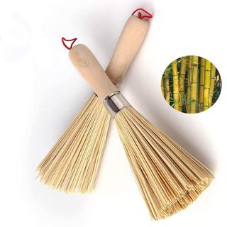 Conjunto de 2 Escovas Tradicionais de Bambu para Wok, Esponja Natural para Limpeza de Panelas de Ferro Fundido, Escova d