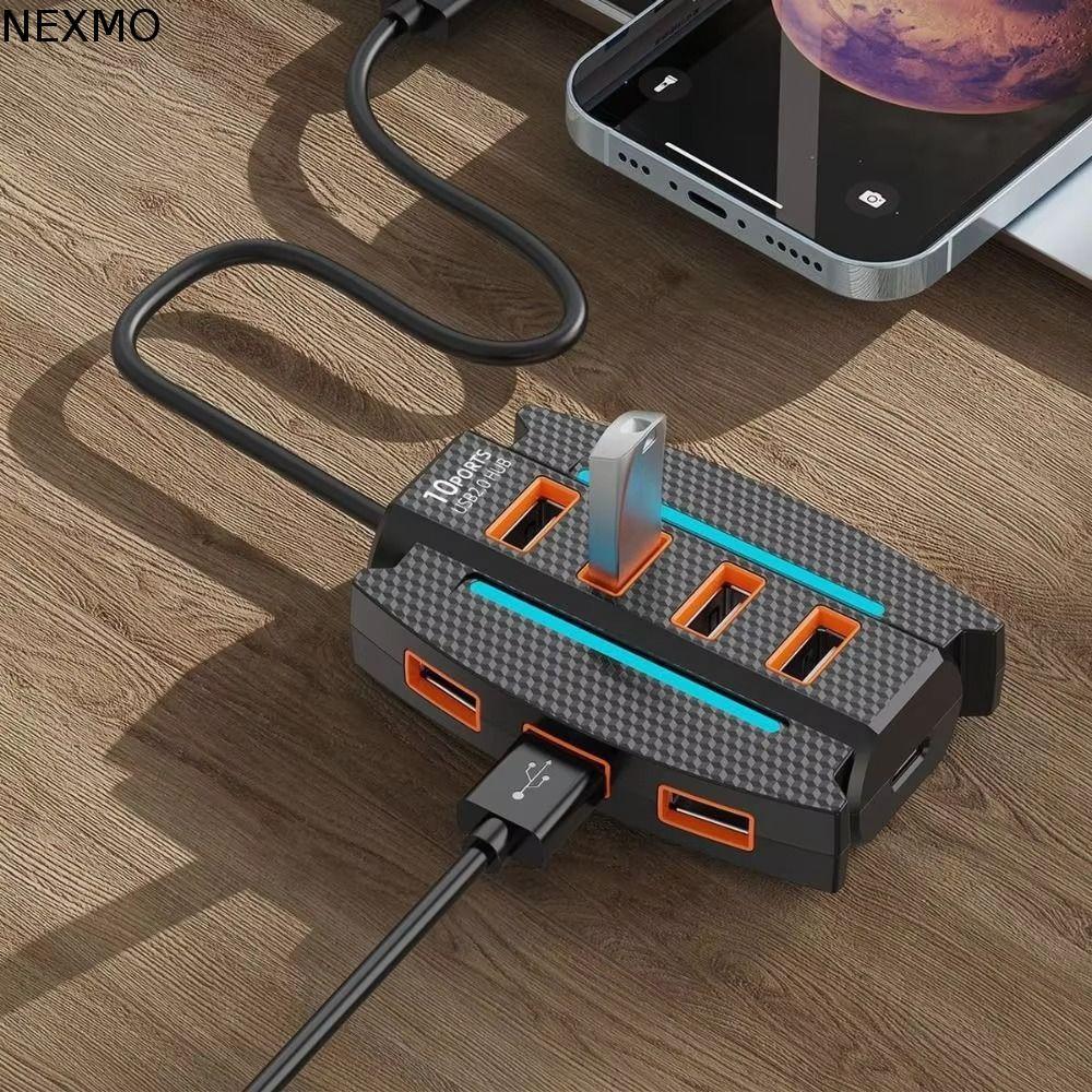 NEXMO Divisor USB 2.0 De 10 Portas , Adaptador Retroiluminado 10 Em 1 HUB , Expansor De Porta De Transferência De Dados