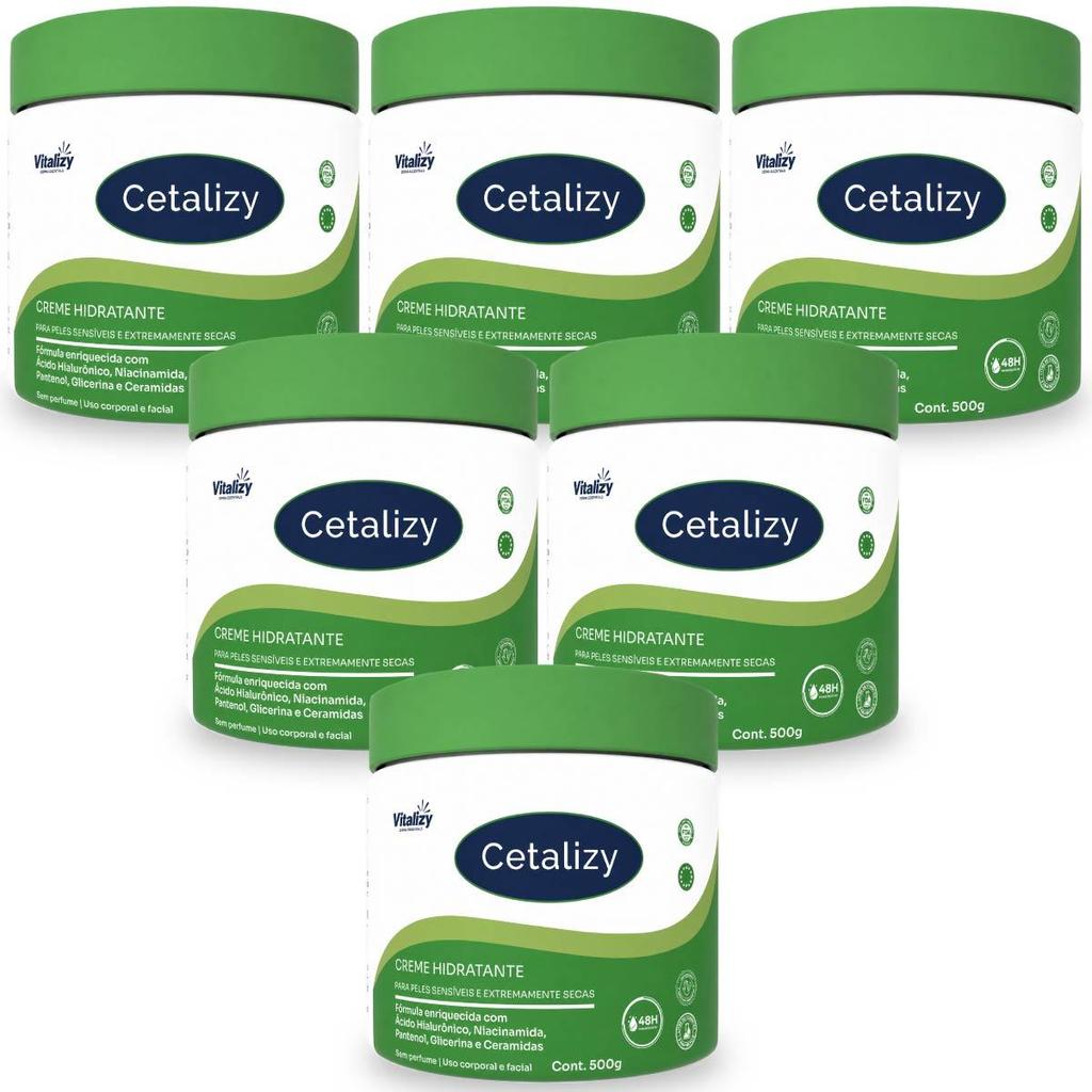 Kit 6x500g Creme Hidratante Corporal Facial Pele Seca Sensível Extra Seca Sem Perfume Hidratação Intensa Vitalizy