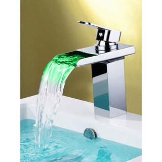 Torneira alemã para bacia, quente e fria, todo em cobre, LED, mudança de cor, cascata, sob o balcão, torneira luminosa