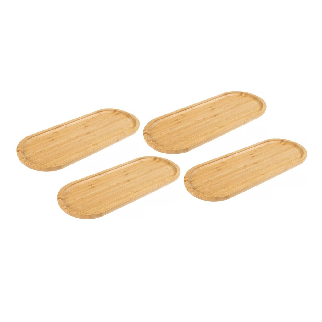 Conjunto 4 Travessas Bandejas Bambu Queijo Churrasco Gamela Tábua Sushi Frios Decoração Lavabo Resistente Mesa Café