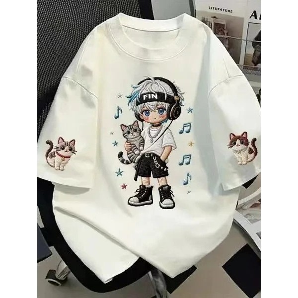 Extra grande tamanho 150kg imitação bordado impresso algodão puro manga curta camiseta das mulheres dos homens verão cas