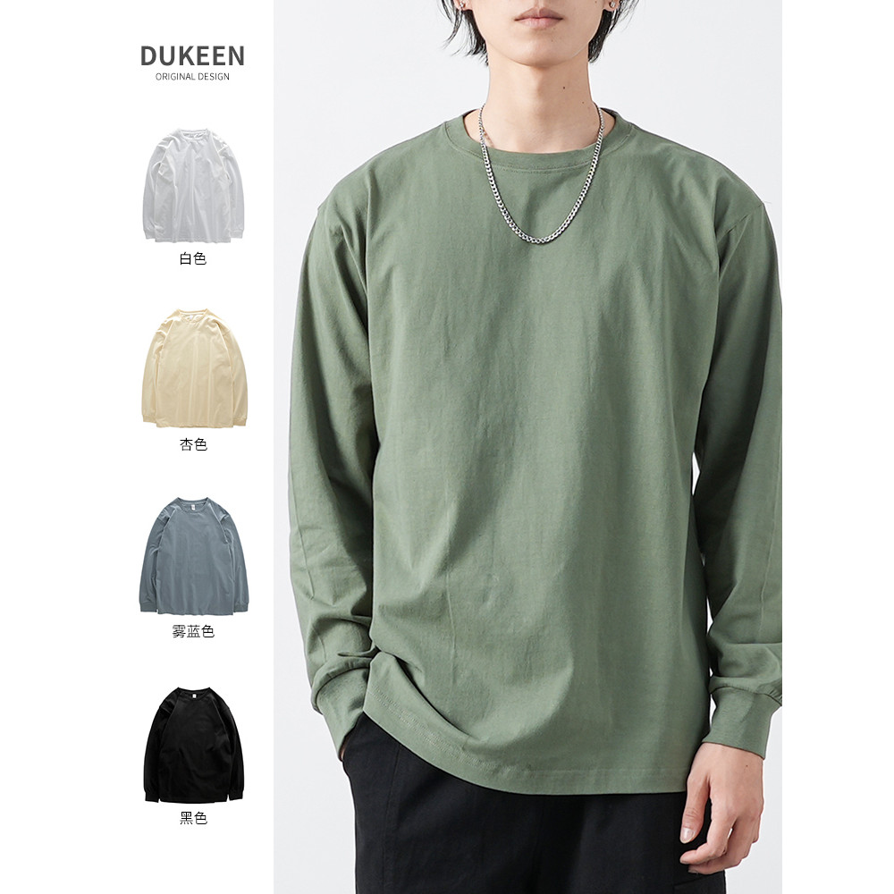 DUKEEN estilo americano 280g pesado manga comprida camiseta masculina primavera outono em torno do pescoço moletom novo 