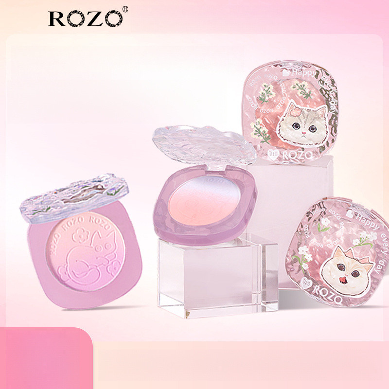 ROZO Meow Gradiente Dois Tons Blush Paleta Fosco Creme Roxo Azul Expandir Cor Natural Brilho Contorno Maquiagem Facial