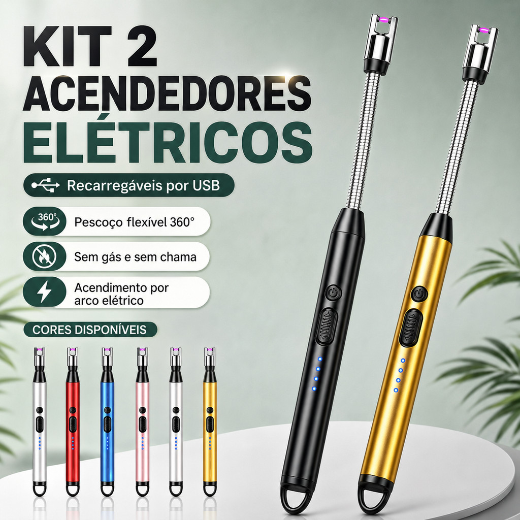 Acendedor de Fogão Plasma Elétrico Recarregável USB Sem Chama Flexível 360°