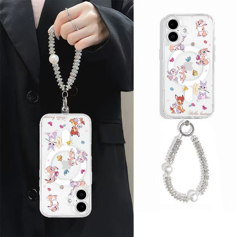 Capa Coelho Transparente MagSafe + Pulseira para Samsung Galaxy Note 9/10/20 S21/S22/S23/S24/S25/S26 ultra fe edge
