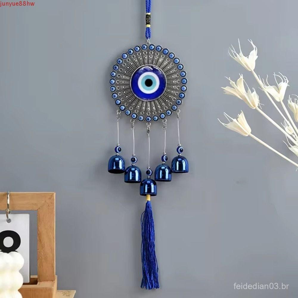 JUNYUE Carrilhão De Vento De Olhos Azuis , Pendurado Em Vidro De Metal Feito À Mão , Sino De Música Árvore Da Vida