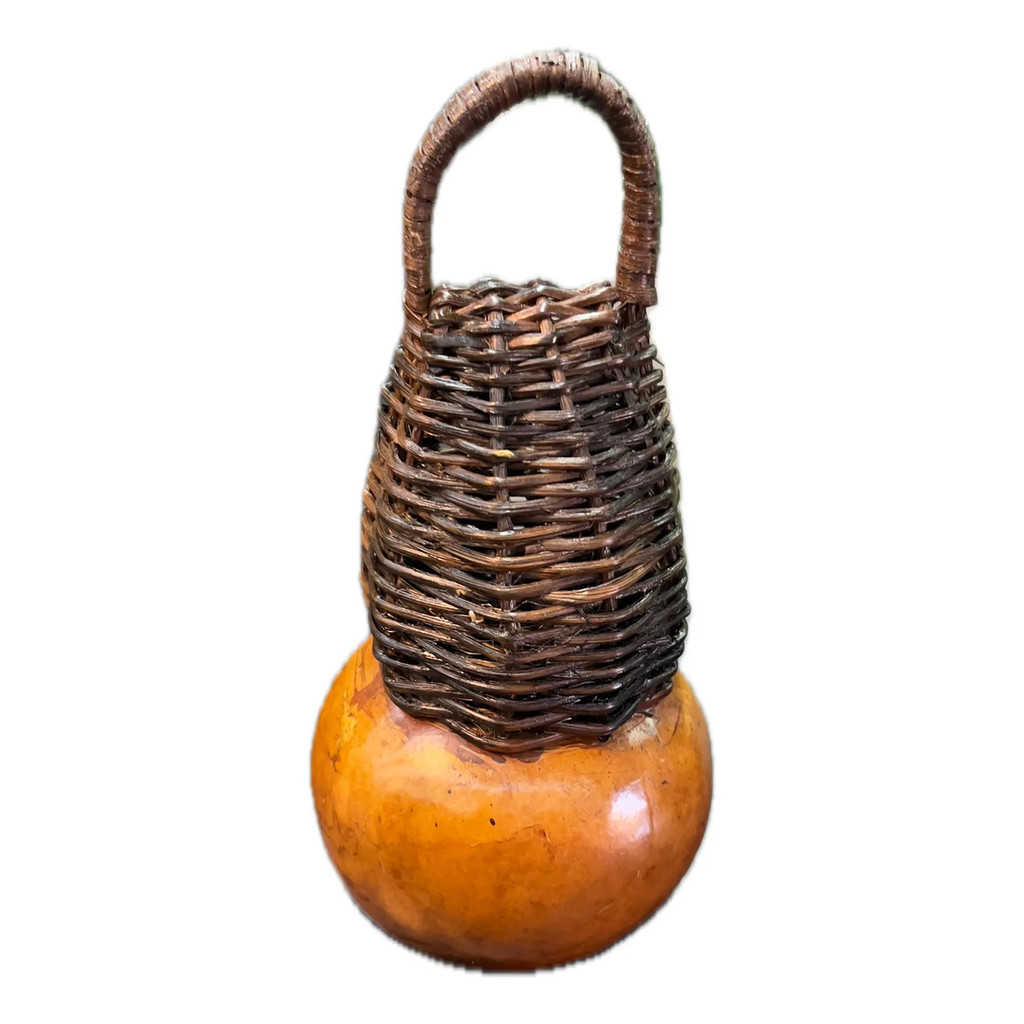 Caxixi De Palha Trancada Base Com Cabaca Artesanal Marrom